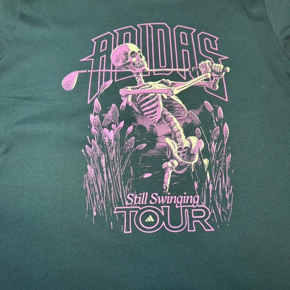 Adidas Still Swinging Tour Skeleton Golf‎ T-Shirt Mens Large Green Graphic Tee